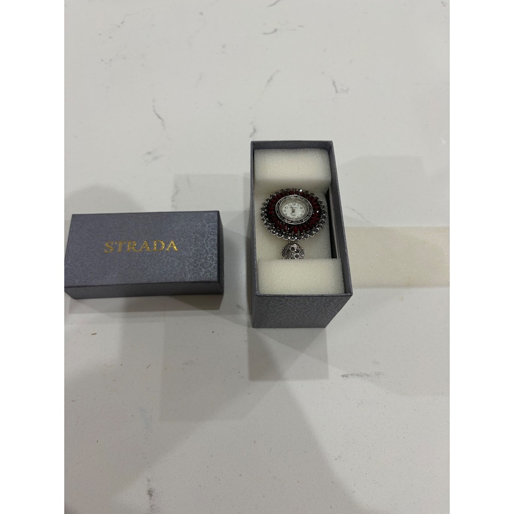 Strada Quartz Japan Movement Watch Red Sunburst Silver Tone Statement Timepiece - Picture 1 of 4